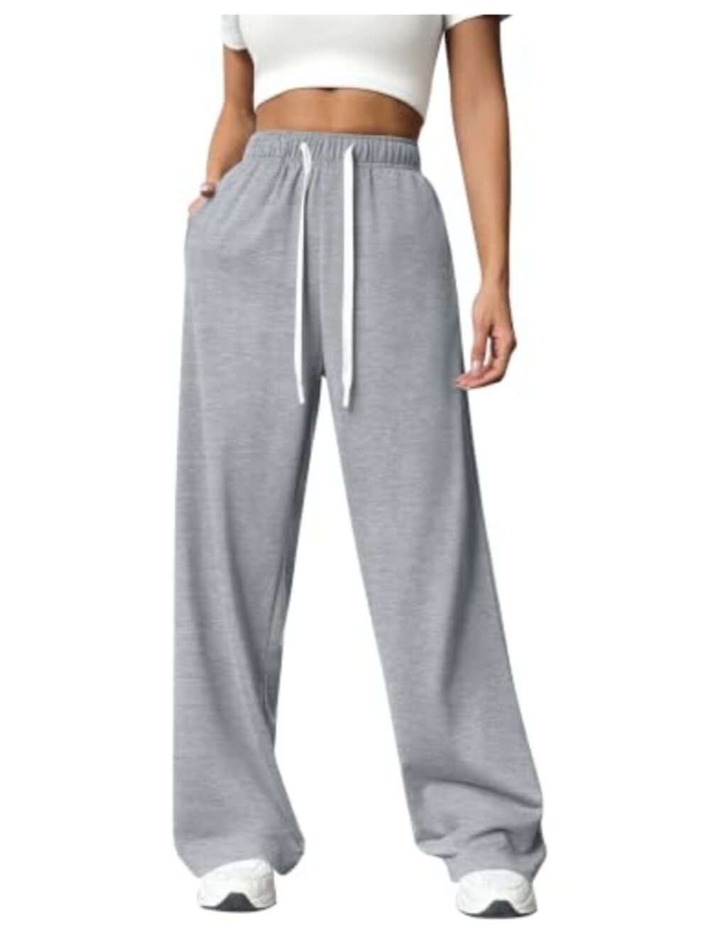 Wide Leg Sweatpants High Waisted Drawstring Pull On Pockets Casual Workout